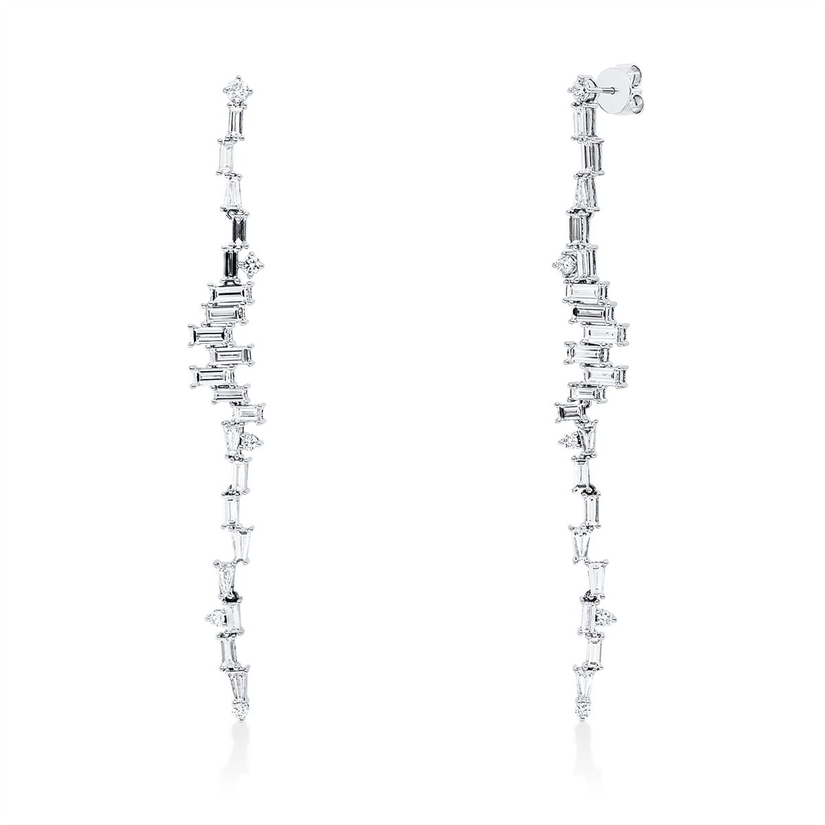 diamond full cut  baguette earrings in white gold