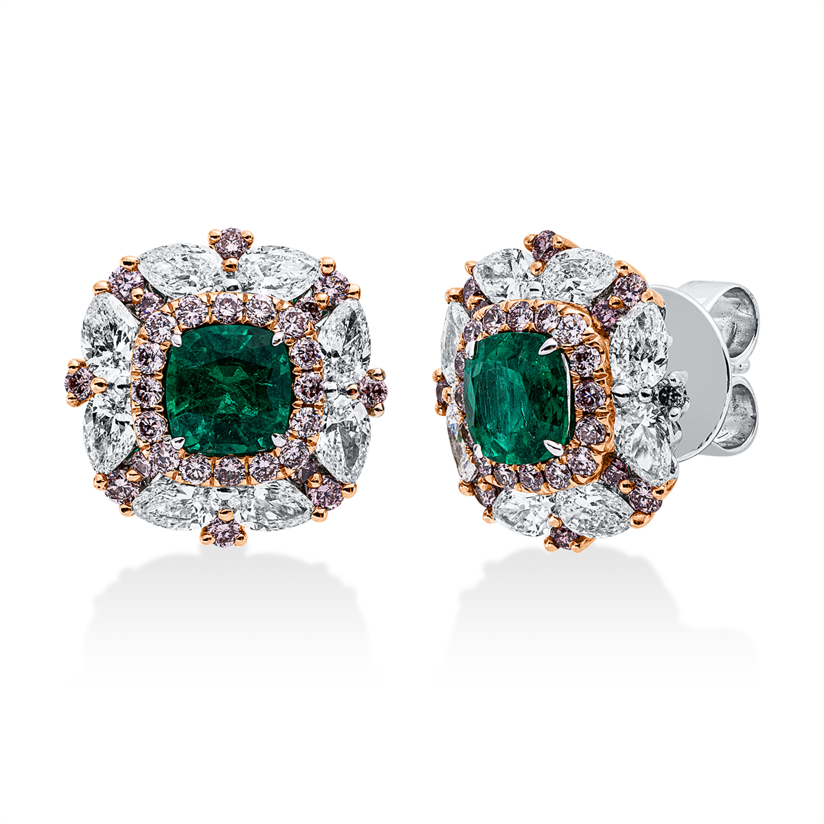 pear shape emerald colored stone classic studs in whitegold / rosegold