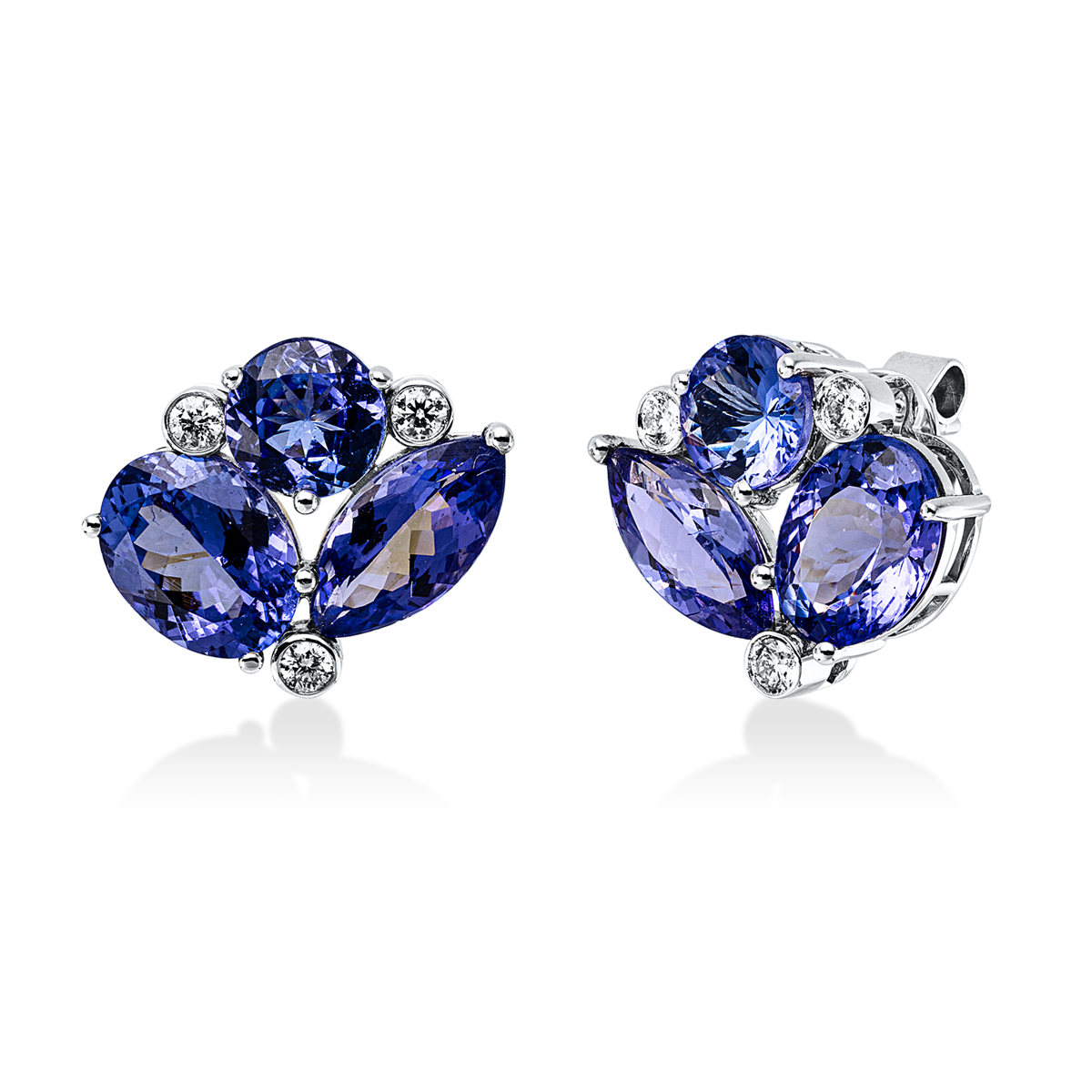 diamond full cut tanzanite colored stone classic studs in white gold