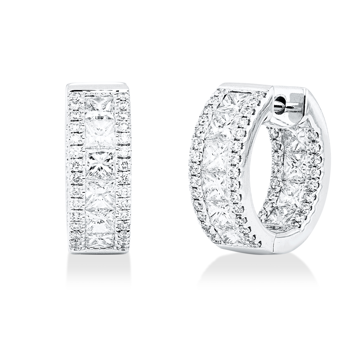diamond full cut  baguette hoops & huggies in white gold
