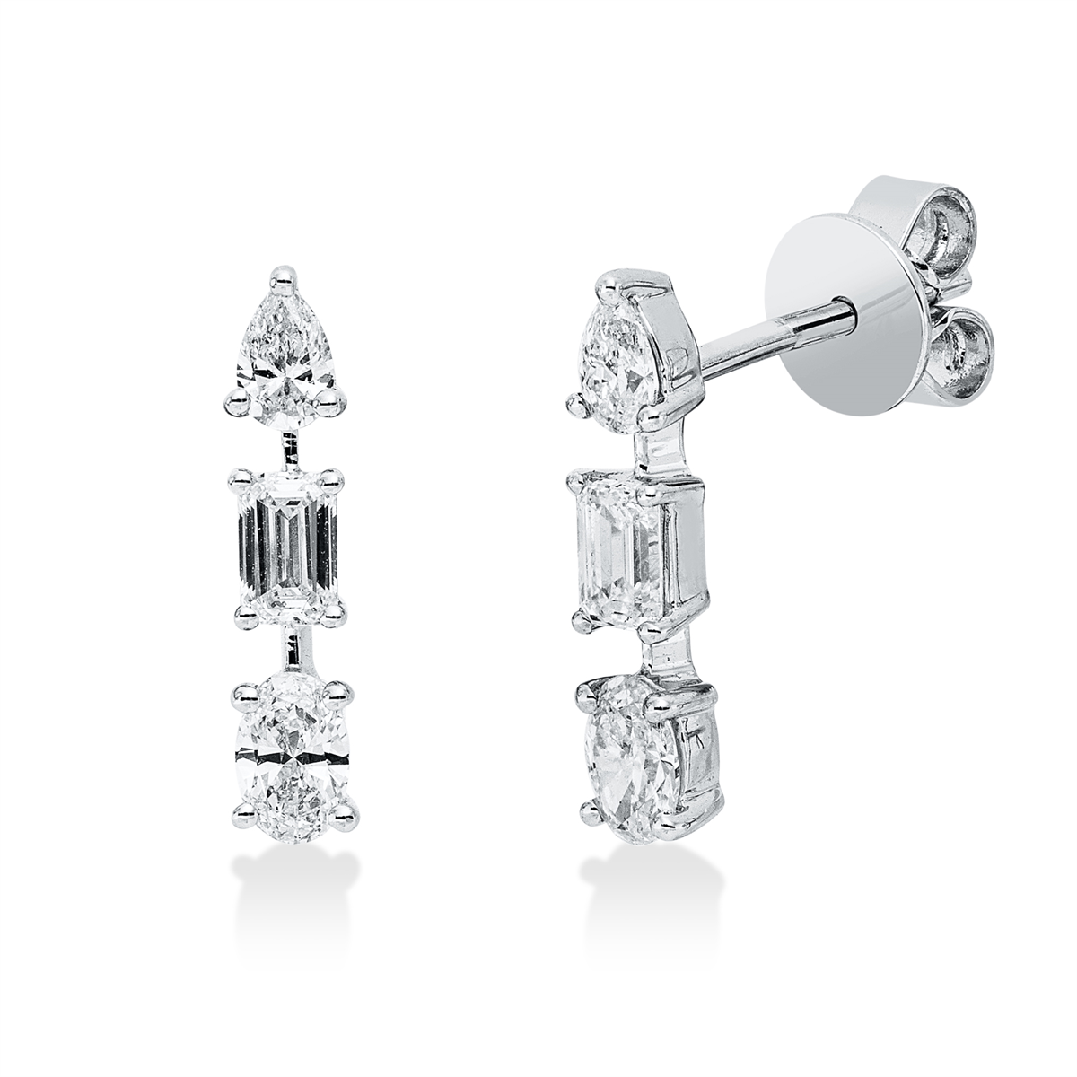 emerald cut  modern woman earrings in white gold