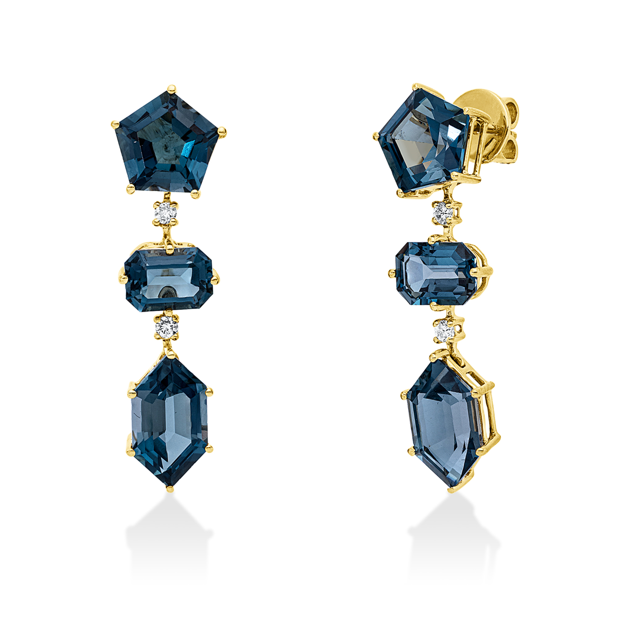 diamond full cut topaz colored stone fashion earrings in yellow gold