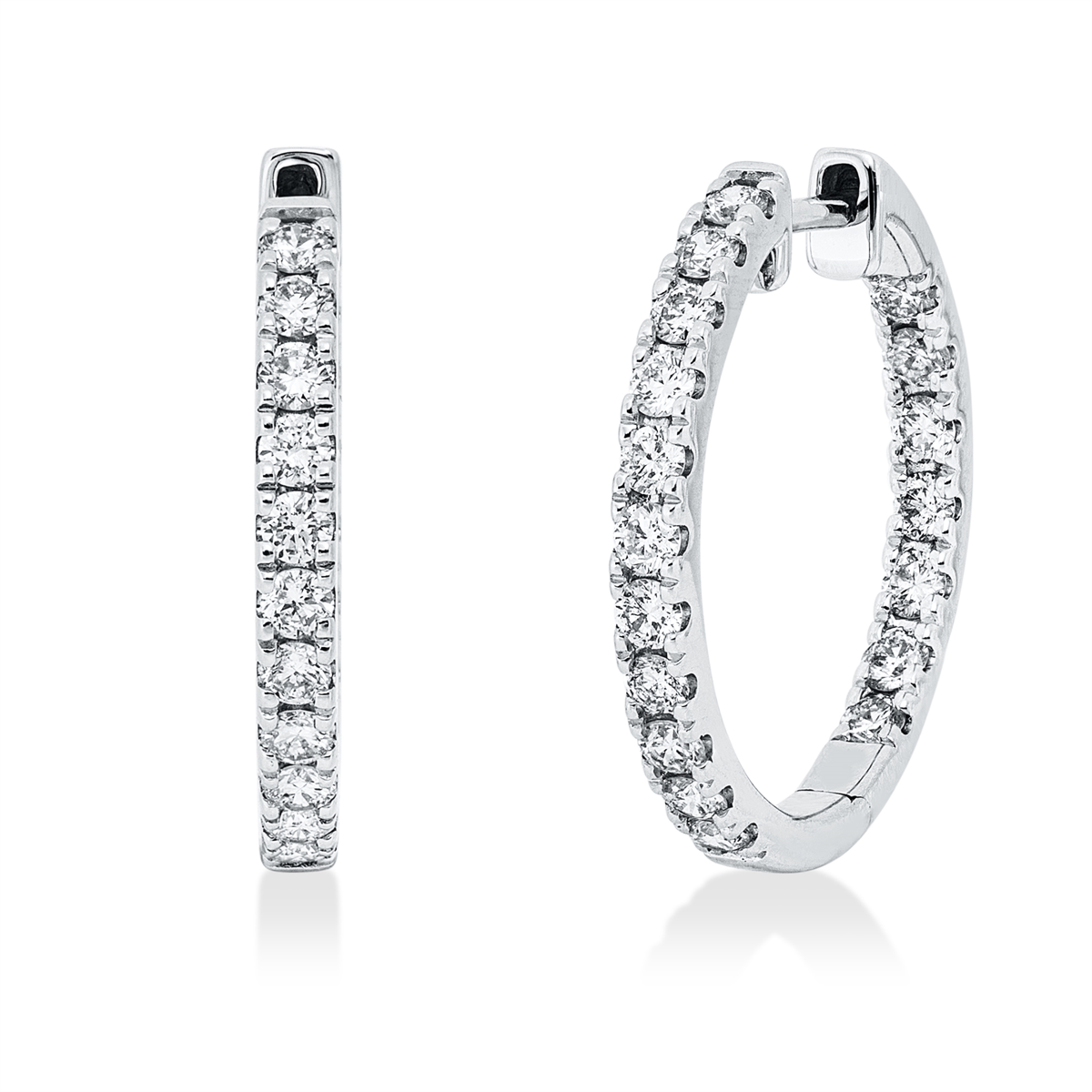 diamond full cut  modern woman hoops & huggies in white gold
