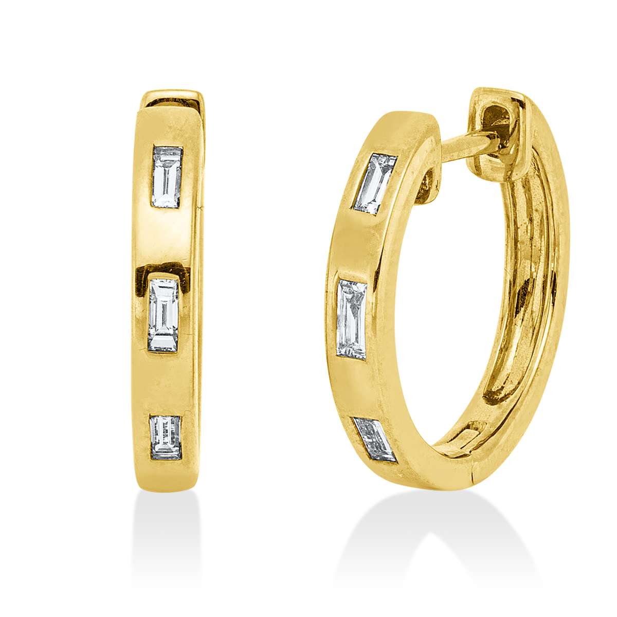 baguette  modern woman hoops & huggies in yellow gold