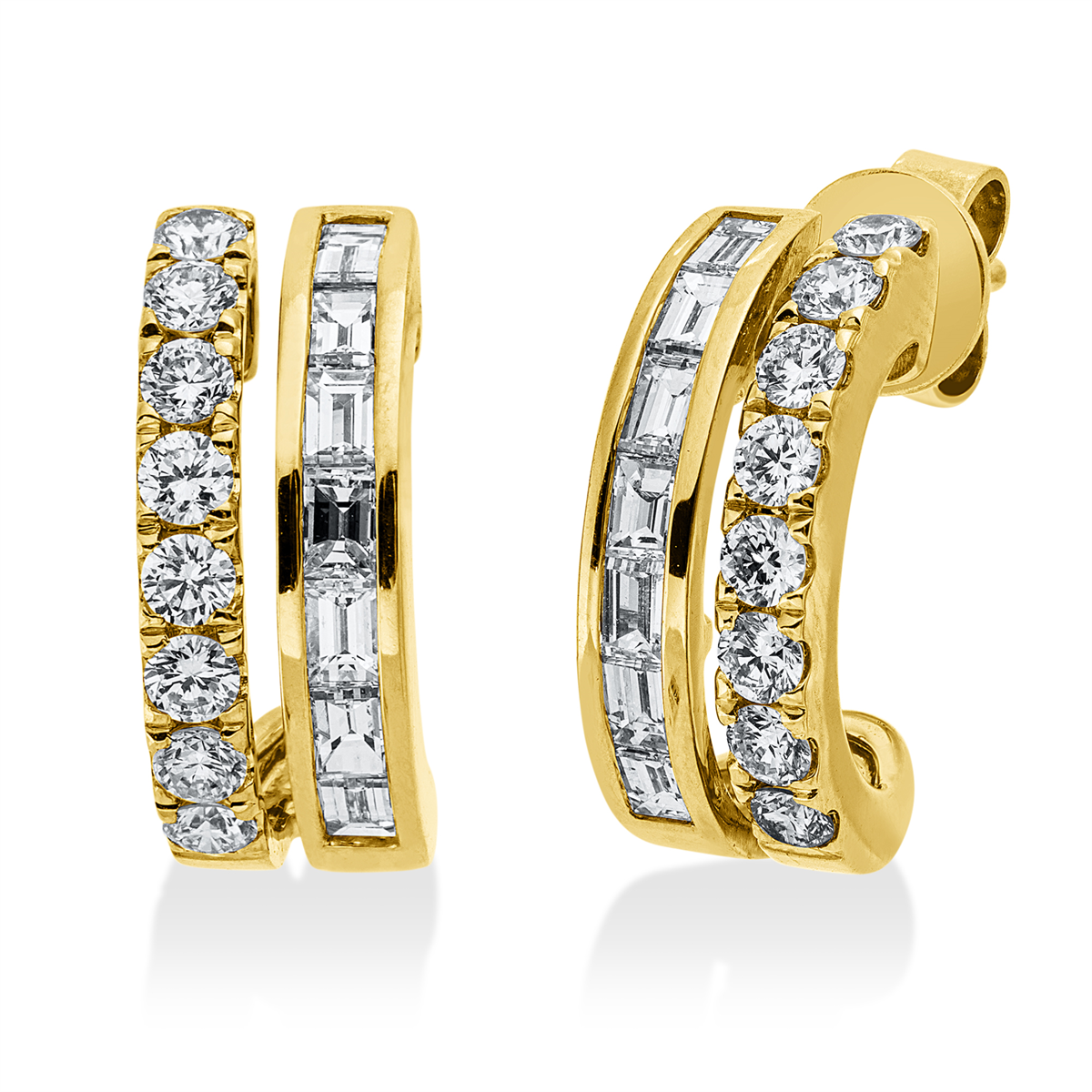 diamond full cut  baguette earrings in yellow gold