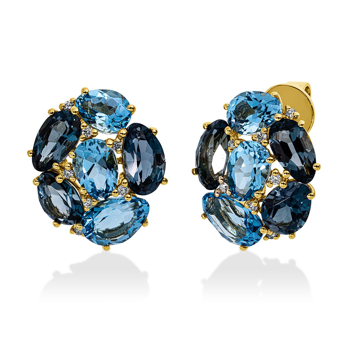 diamond full cut topaz colored stone fashion studs in yellow gold