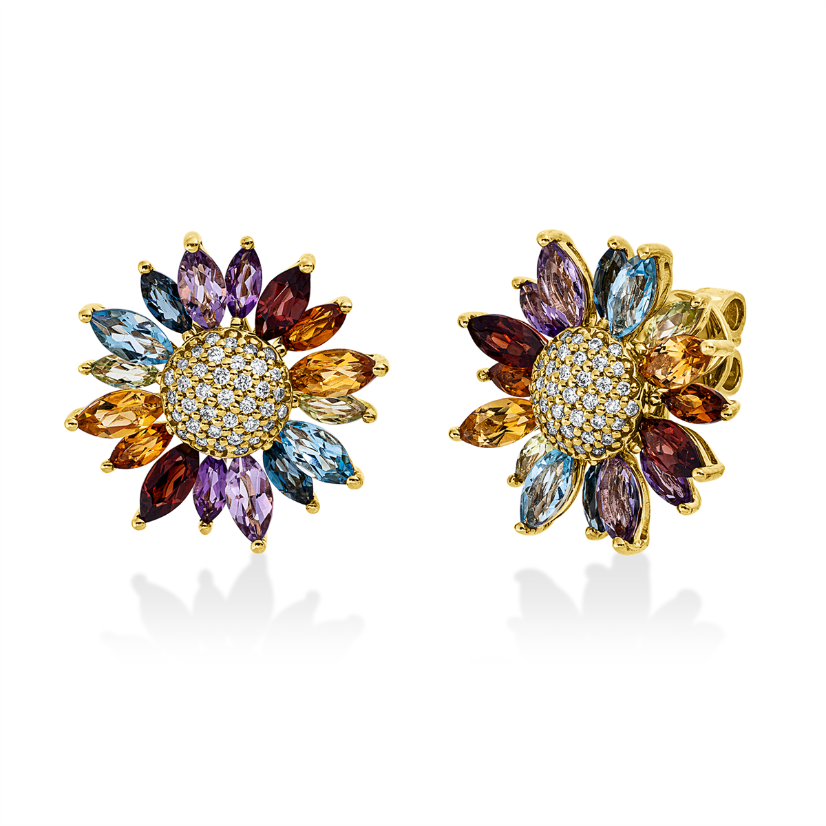 diamond full cut color stones colored stone fashion studs in yellow gold