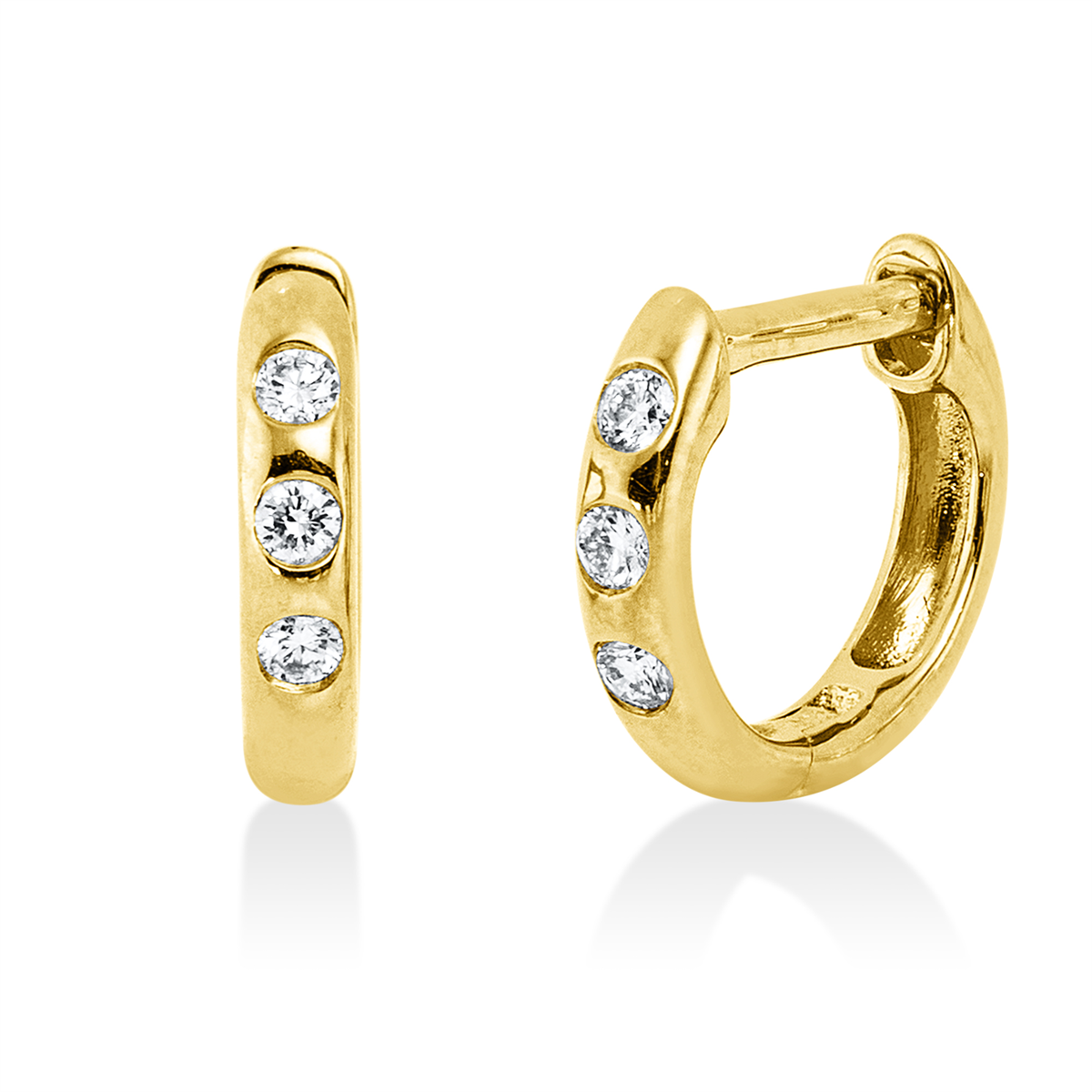 diamond full cut  modern woman hoops & huggies in yellow gold