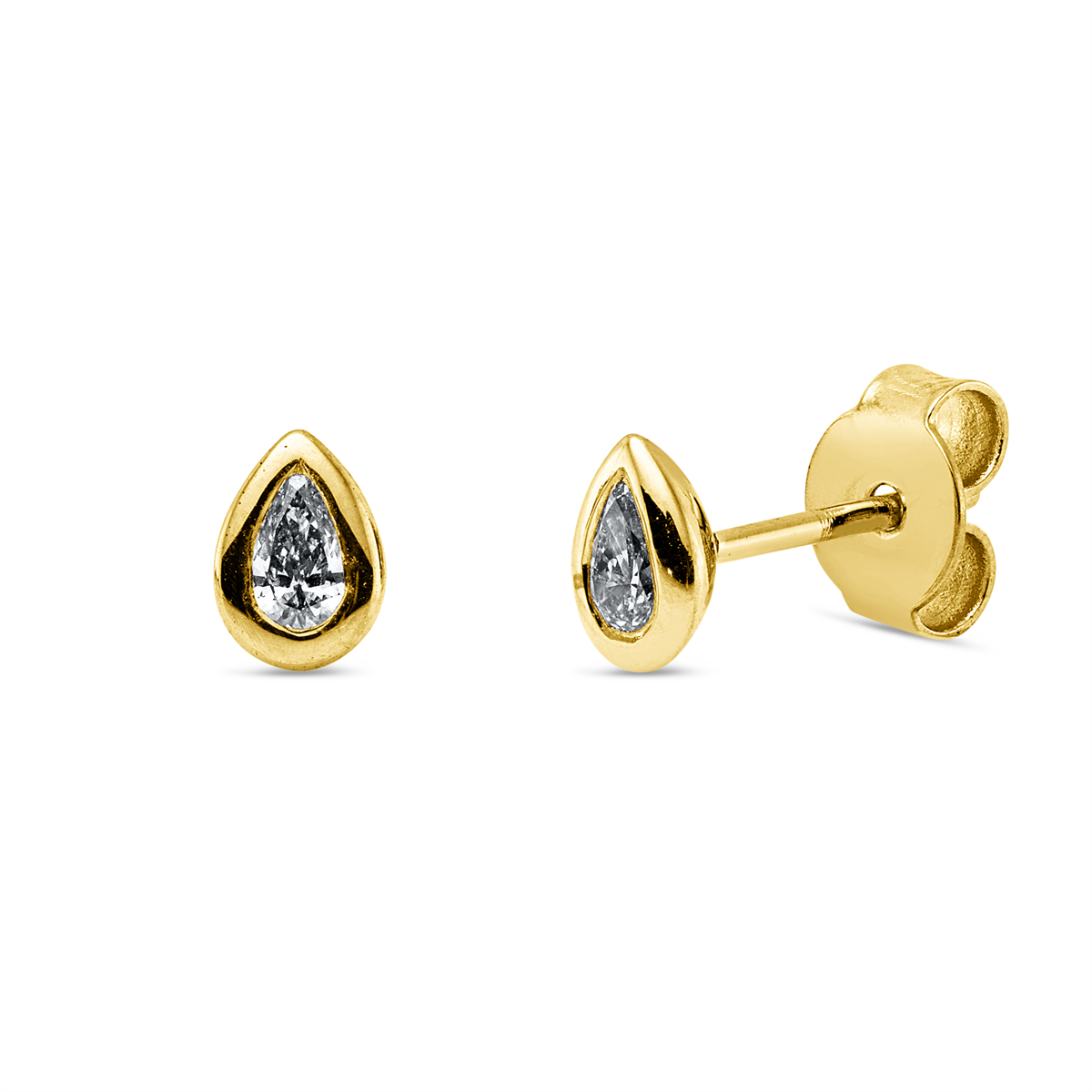 pear shape  solitaire studs in yellow gold