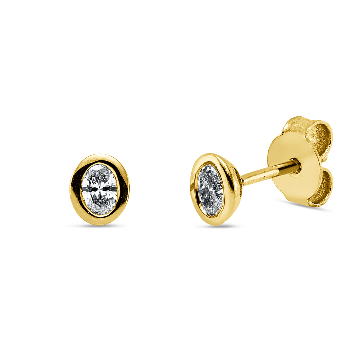 oval  solitaire studs in yellow gold