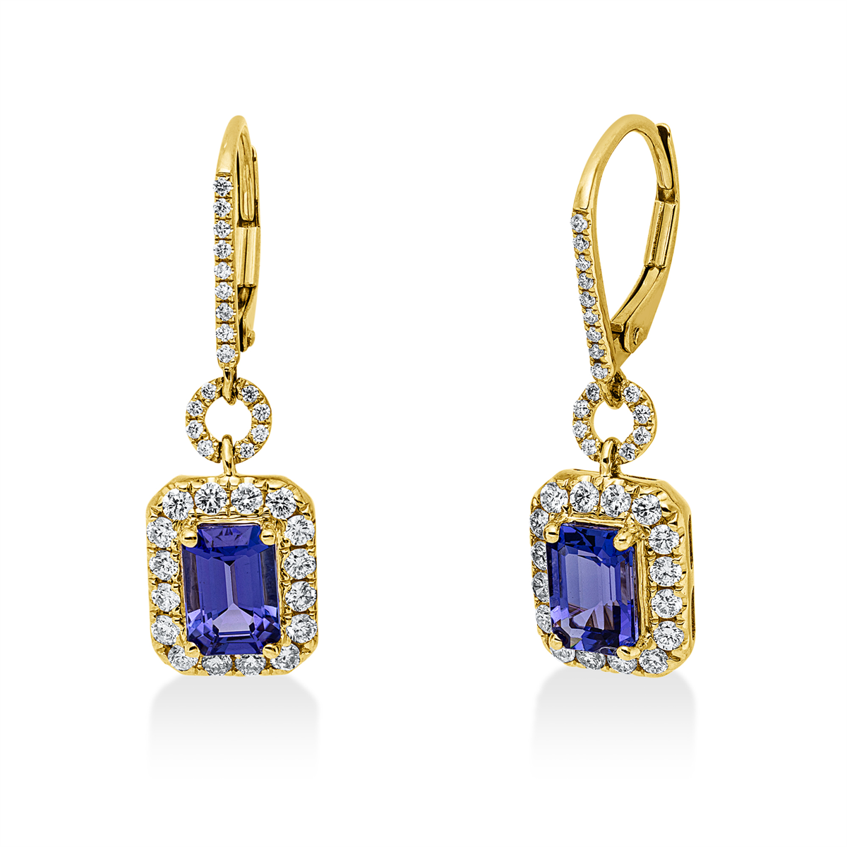 diamond full cut tanzanite colored stone classic earrings in yellow gold / white gold