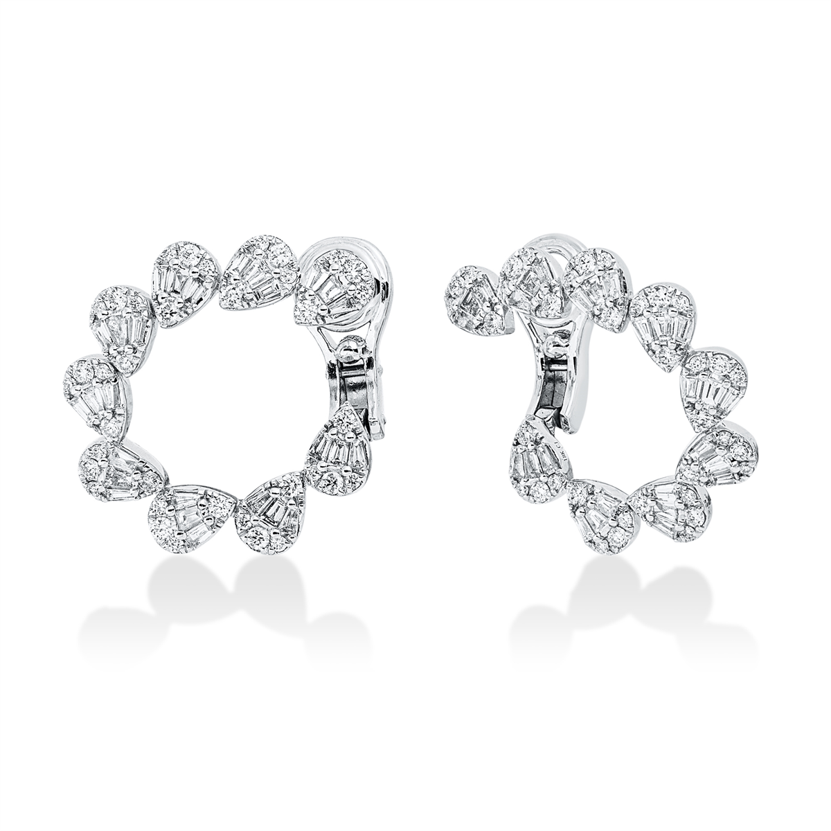 diamond full cut  baguette illusion hoops & huggies in white gold
