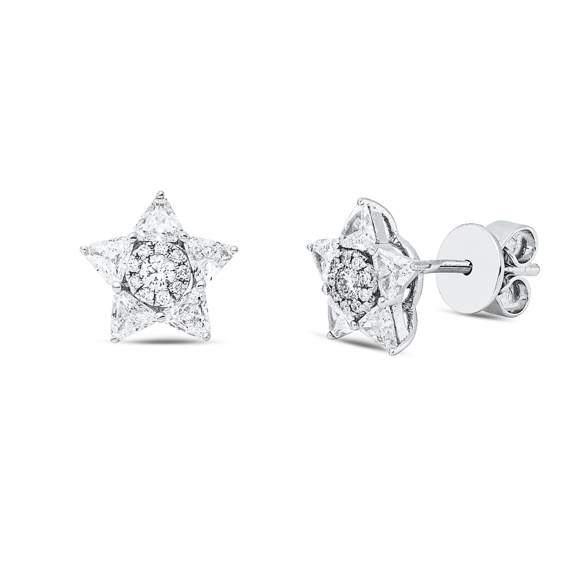 triangle cut  symbol studs in white gold