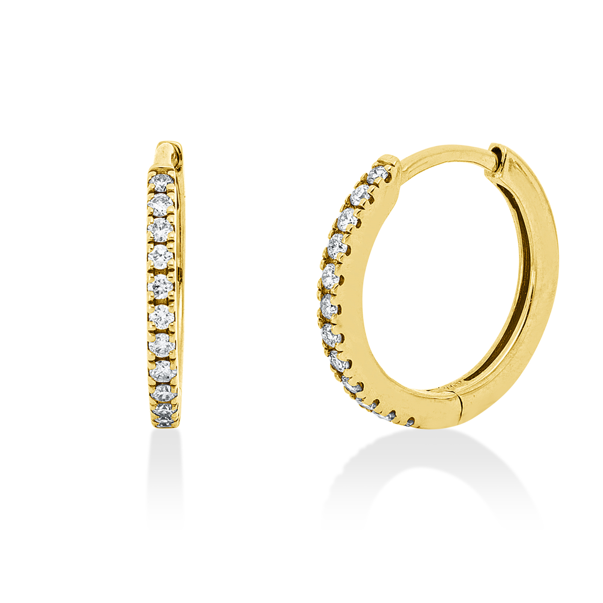 diamond full cut  modern woman hoops & huggies in yellow gold