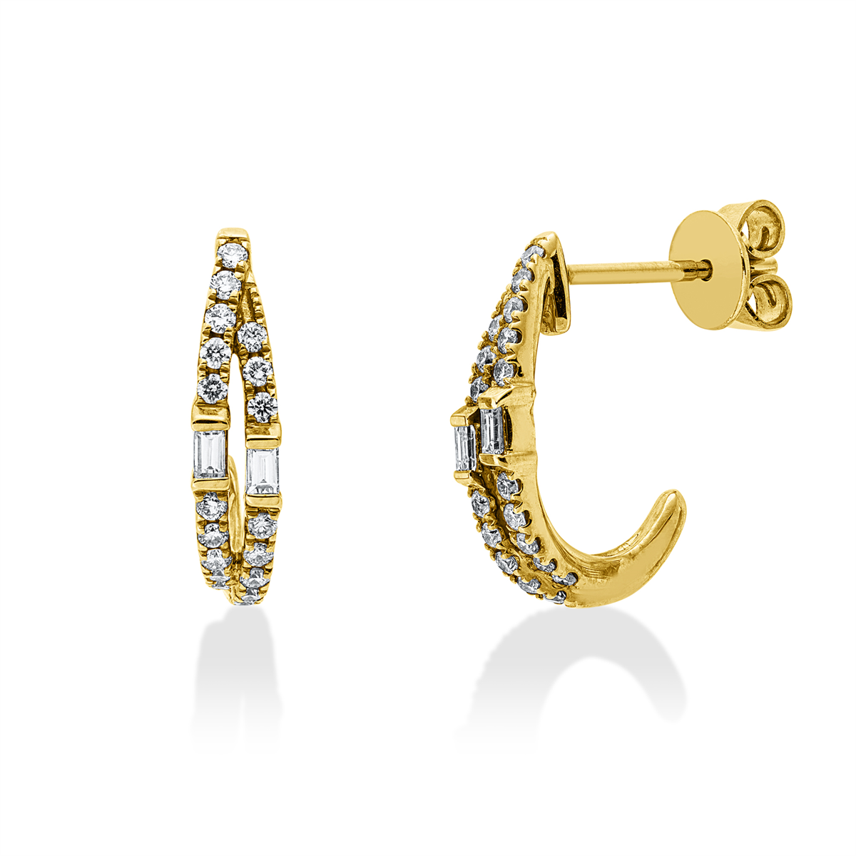diamond full cut  baguette earrings in yellow gold