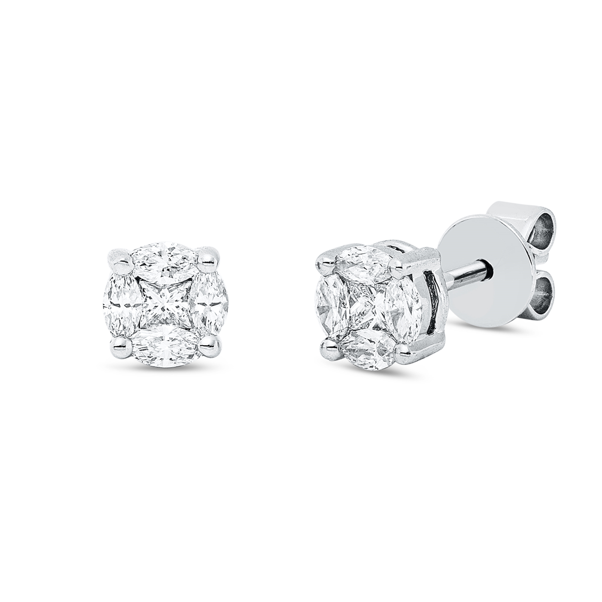 marquise  illusion classic studs in white gold