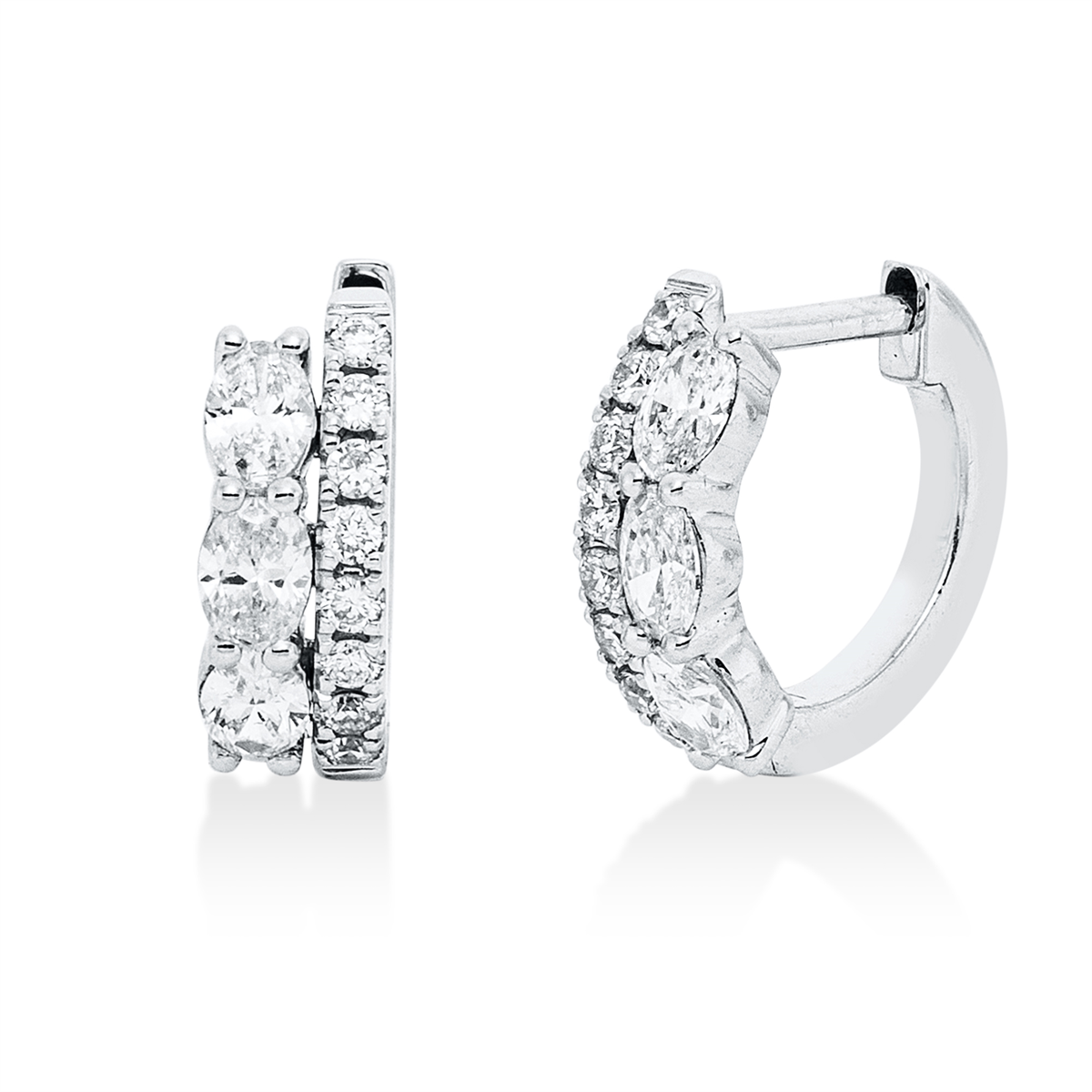 fantasy-cut  modern woman hoops & huggies in white gold