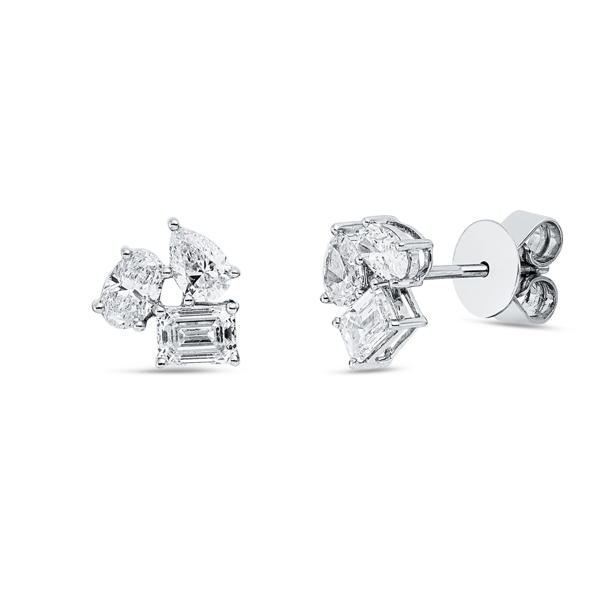fantasy-cut  multi-stone studs in white gold