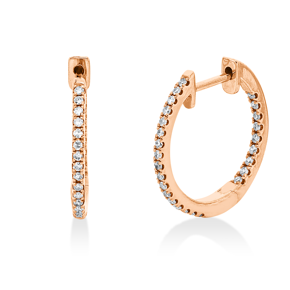diamond single cut  modern woman hoops & huggies in red gold