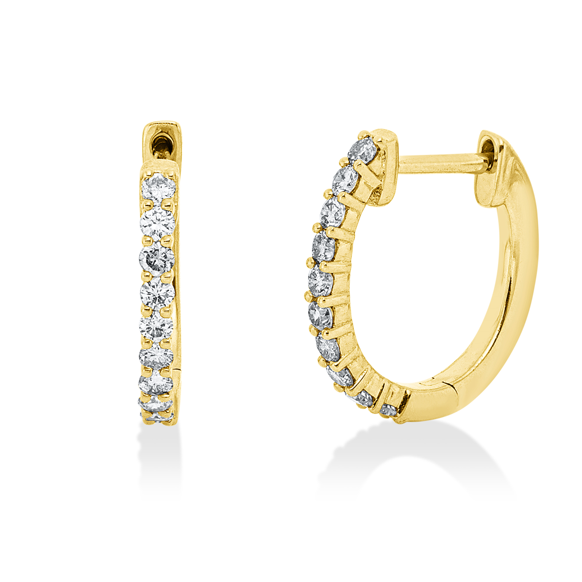 diamond full cut  modern woman hoops & huggies in yellow gold