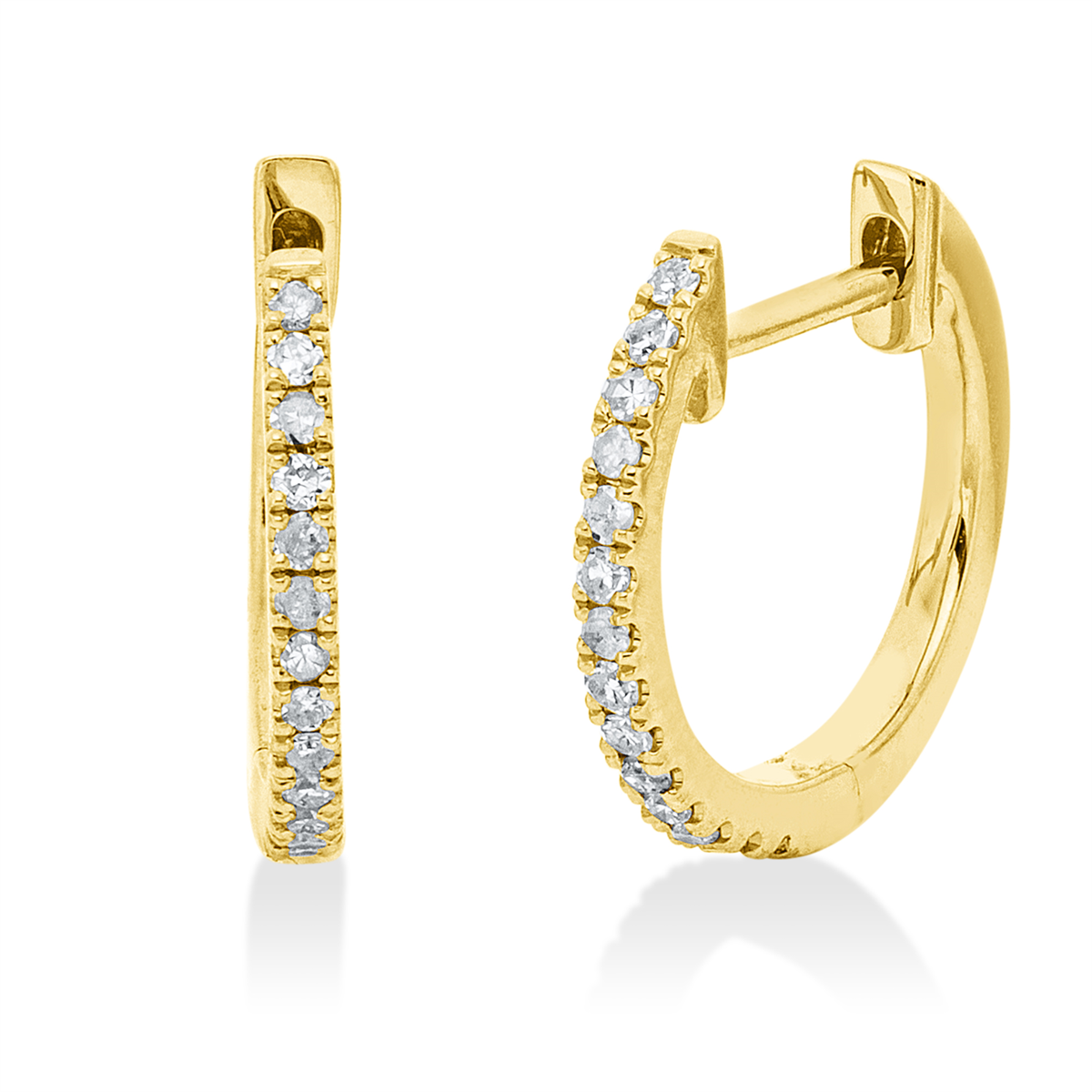 diamond single cut  modern woman hoops & huggies in yellow gold