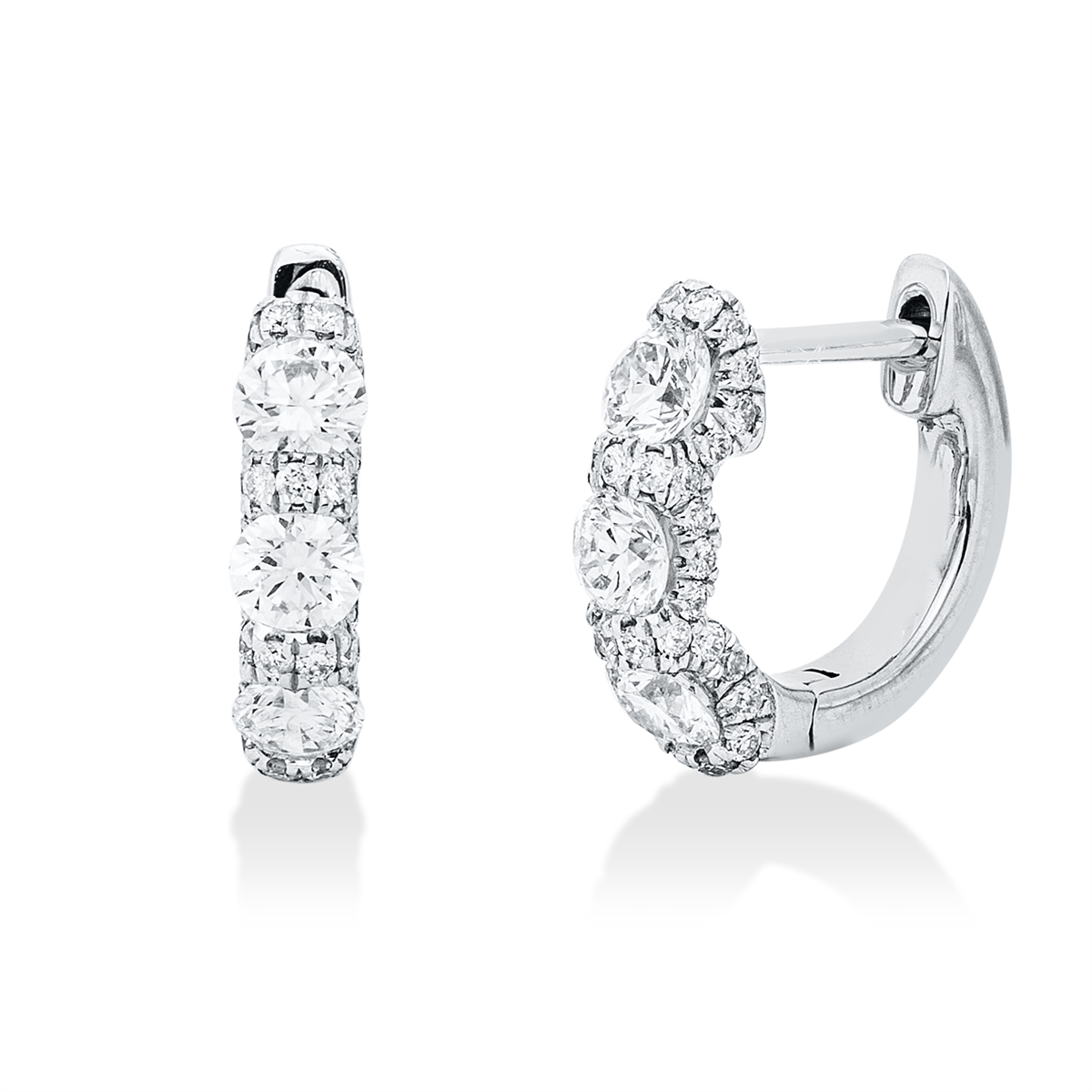 diamond full cut  modern woman hoops & huggies in white gold