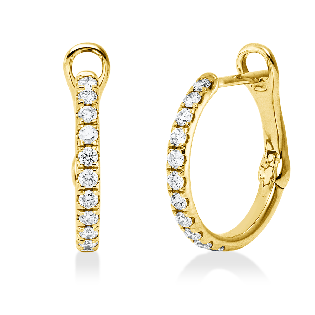 diamond full cut  modern woman hoops & huggies in yellow gold