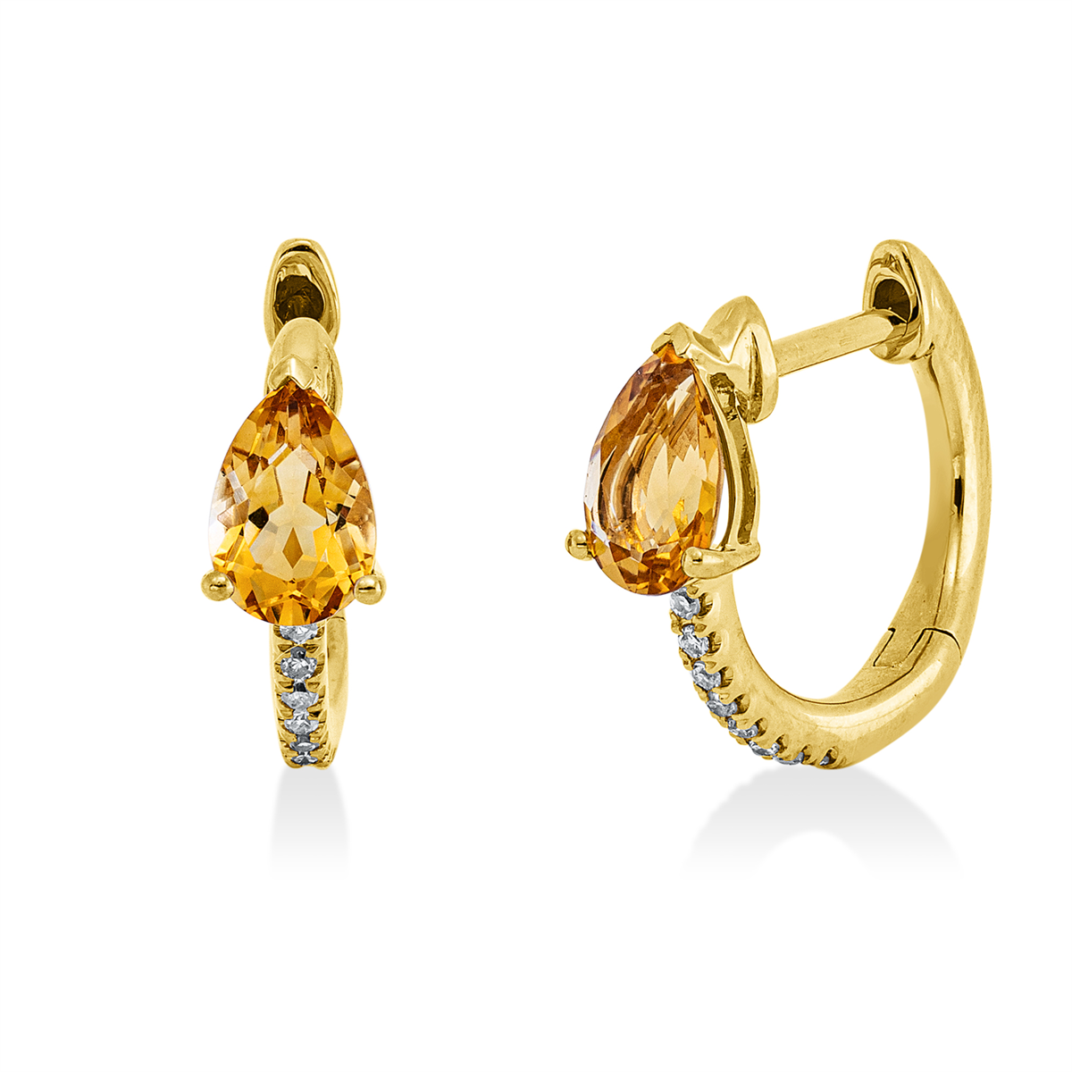 diamond single cut citrine colored stone fashion hoops & huggies in yellow gold