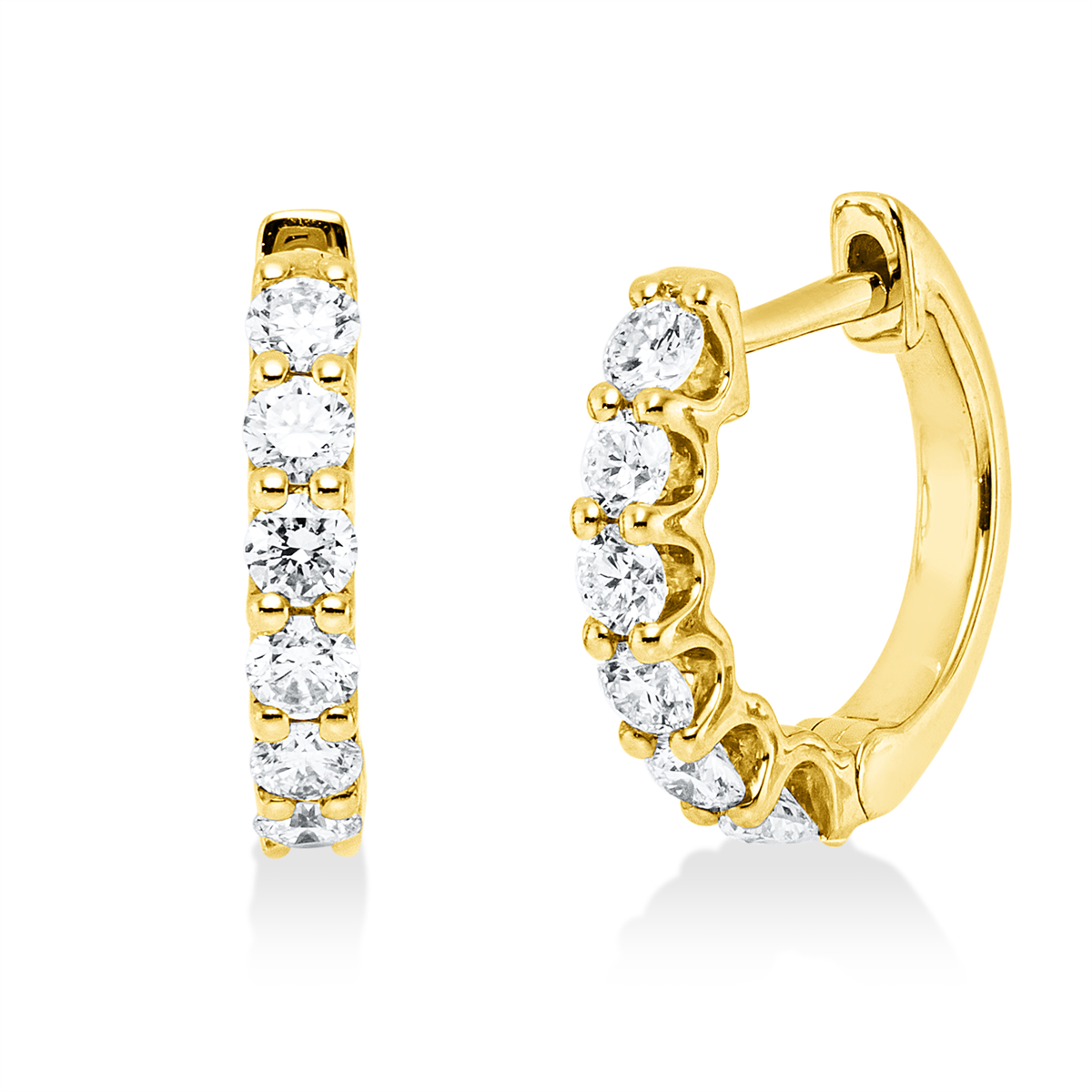 diamond full cut  modern woman hoops & huggies in yellow gold