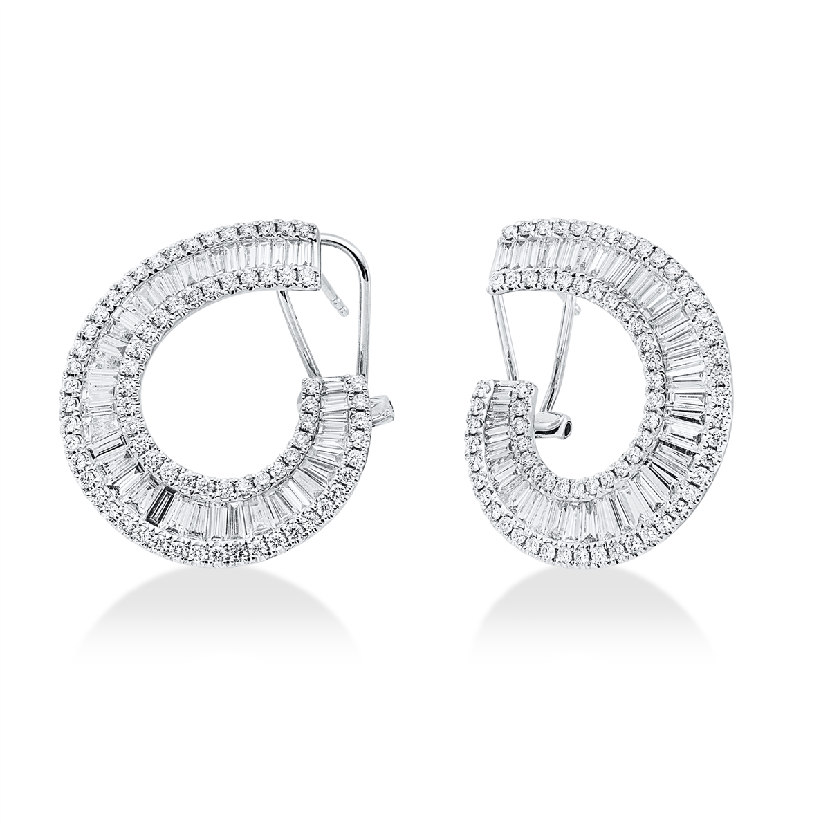 diamond full cut  baguette earrings in white gold