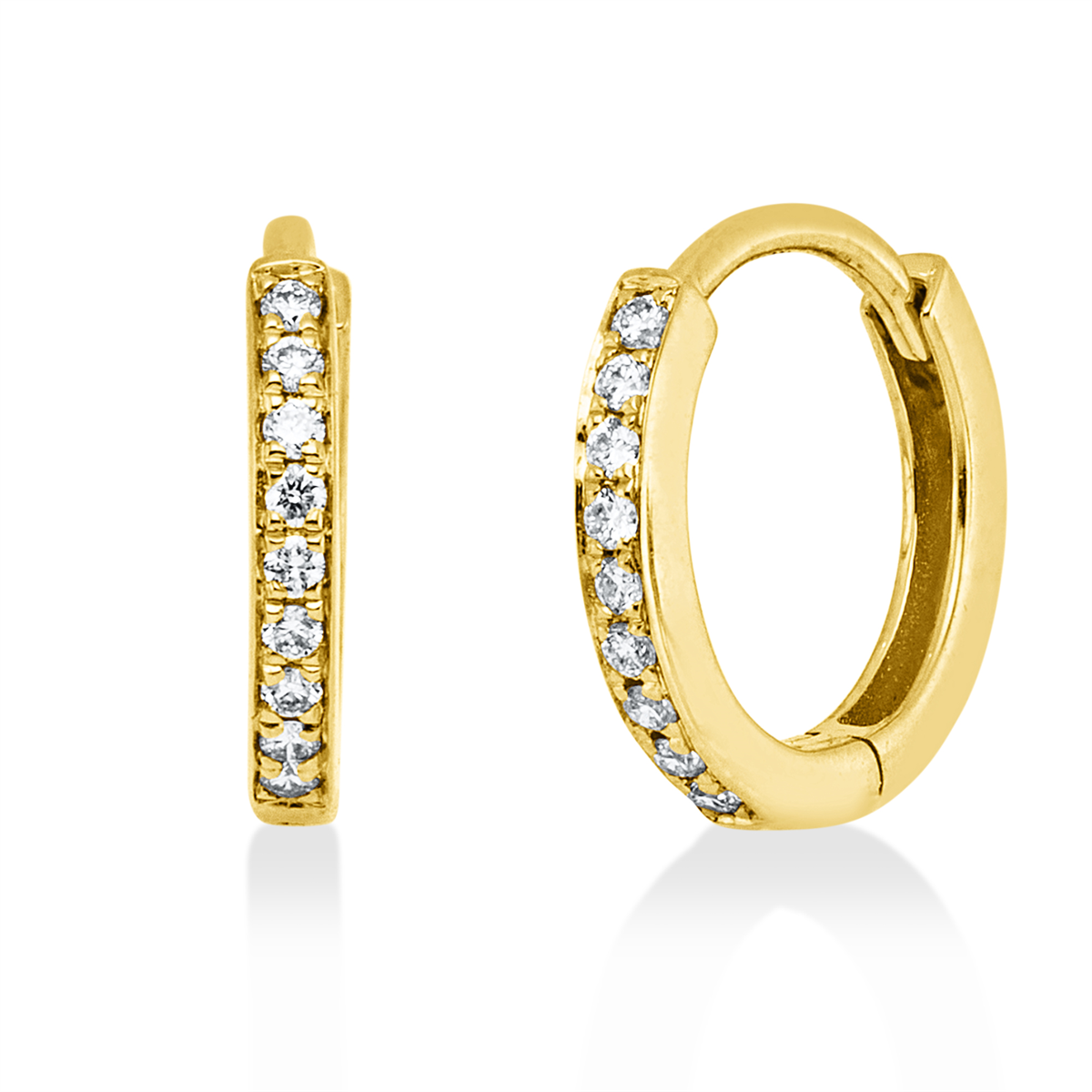 diamond full cut  modern woman hoops & huggies in yellow gold