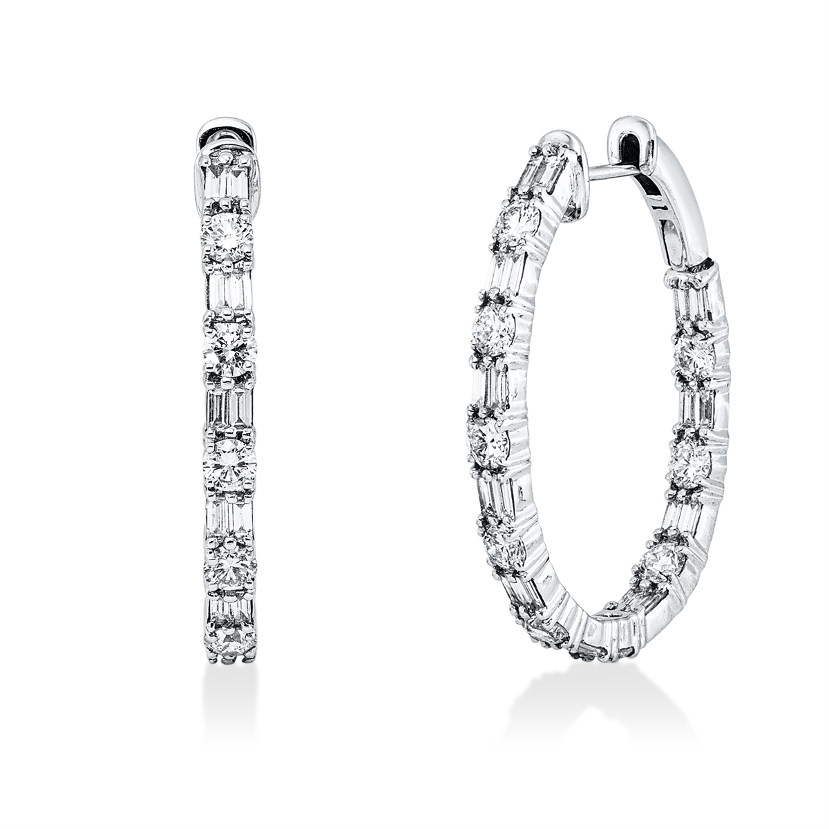 diamond full cut  exclusive hoops & huggies in white gold
