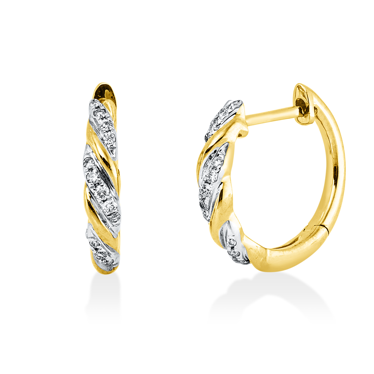 diamond full cut  modern woman hoops & huggies in yellow gold