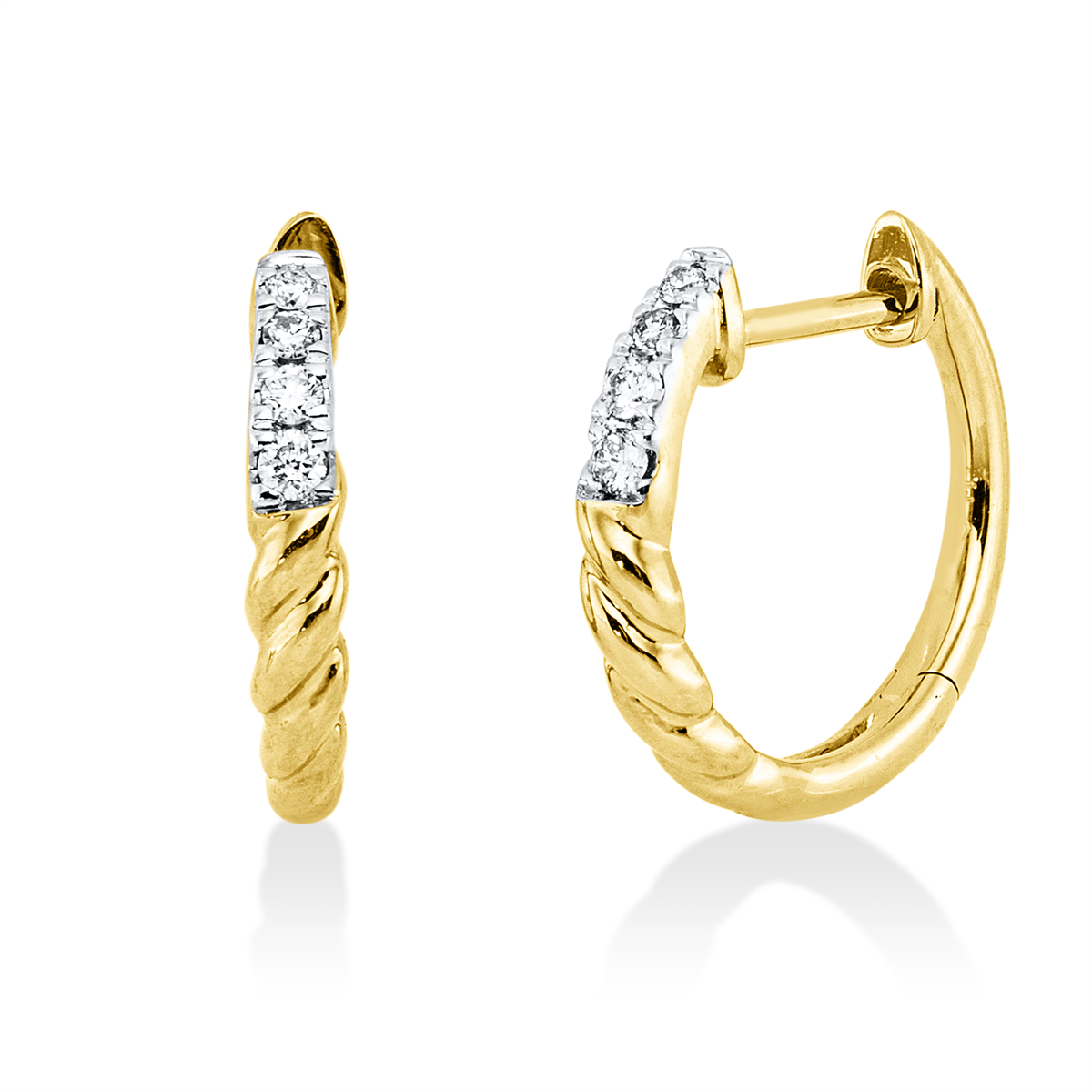diamond full cut  modern woman hoops & huggies in yellow gold