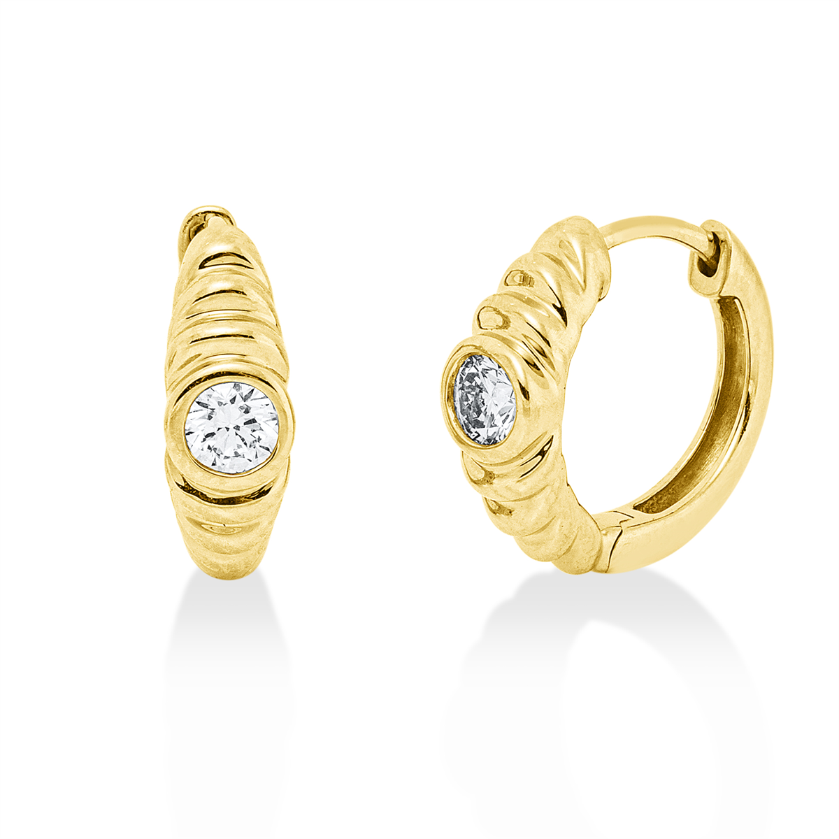 diamond full cut  solitaire hoops & huggies in yellow gold