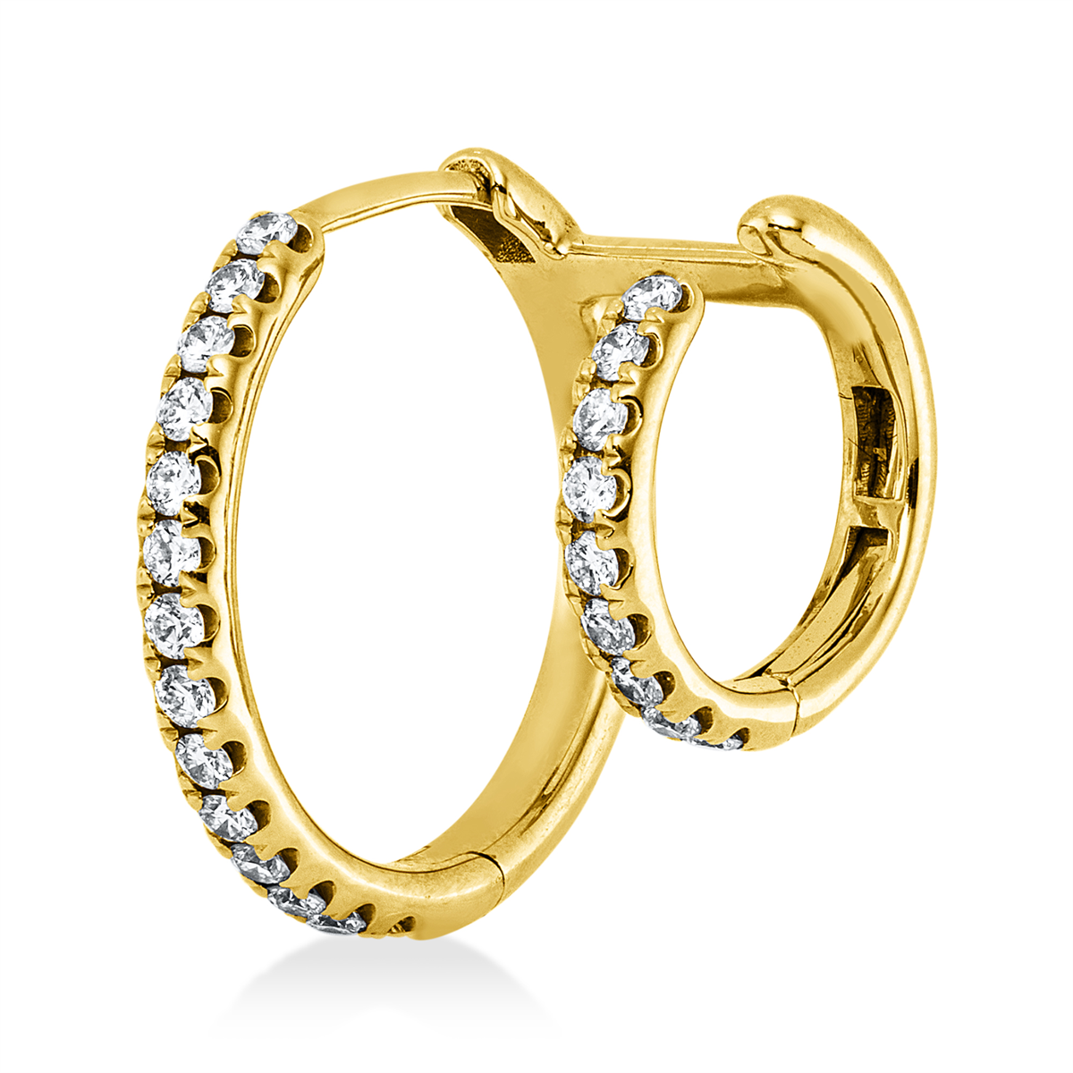 diamond full cut  modern woman hoops & huggies in yellow gold