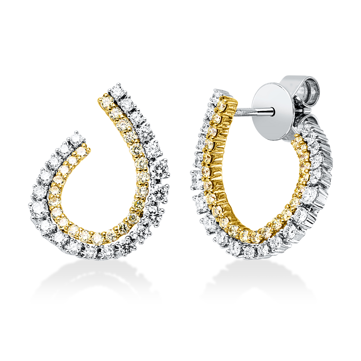 diamond full cut  fancy colored diamond studs in white gold / yellow gold