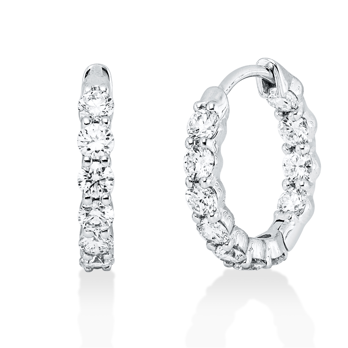 diamond full cut  modern woman hoops & huggies in white gold