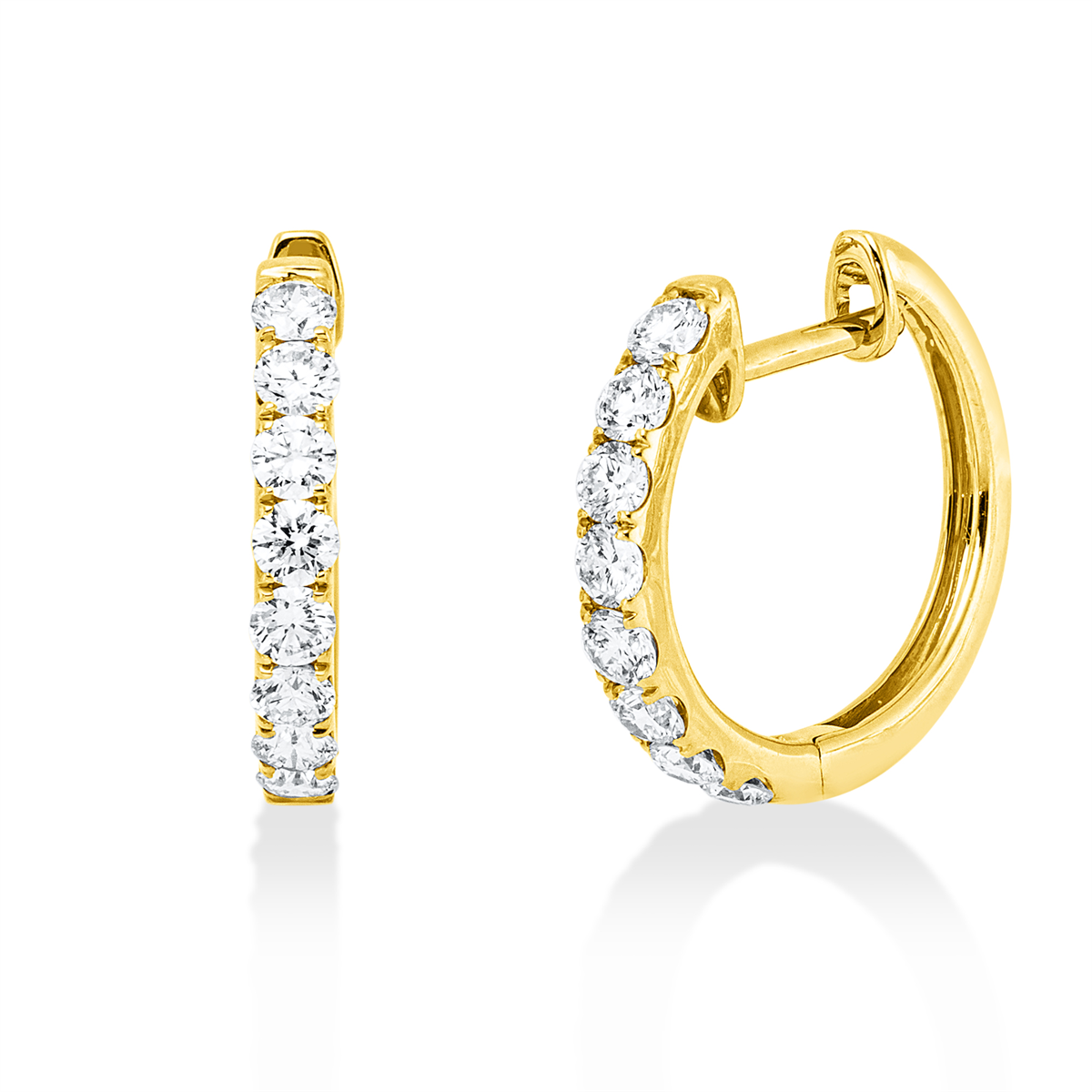 diamond full cut  modern woman hoops & huggies in yellow gold