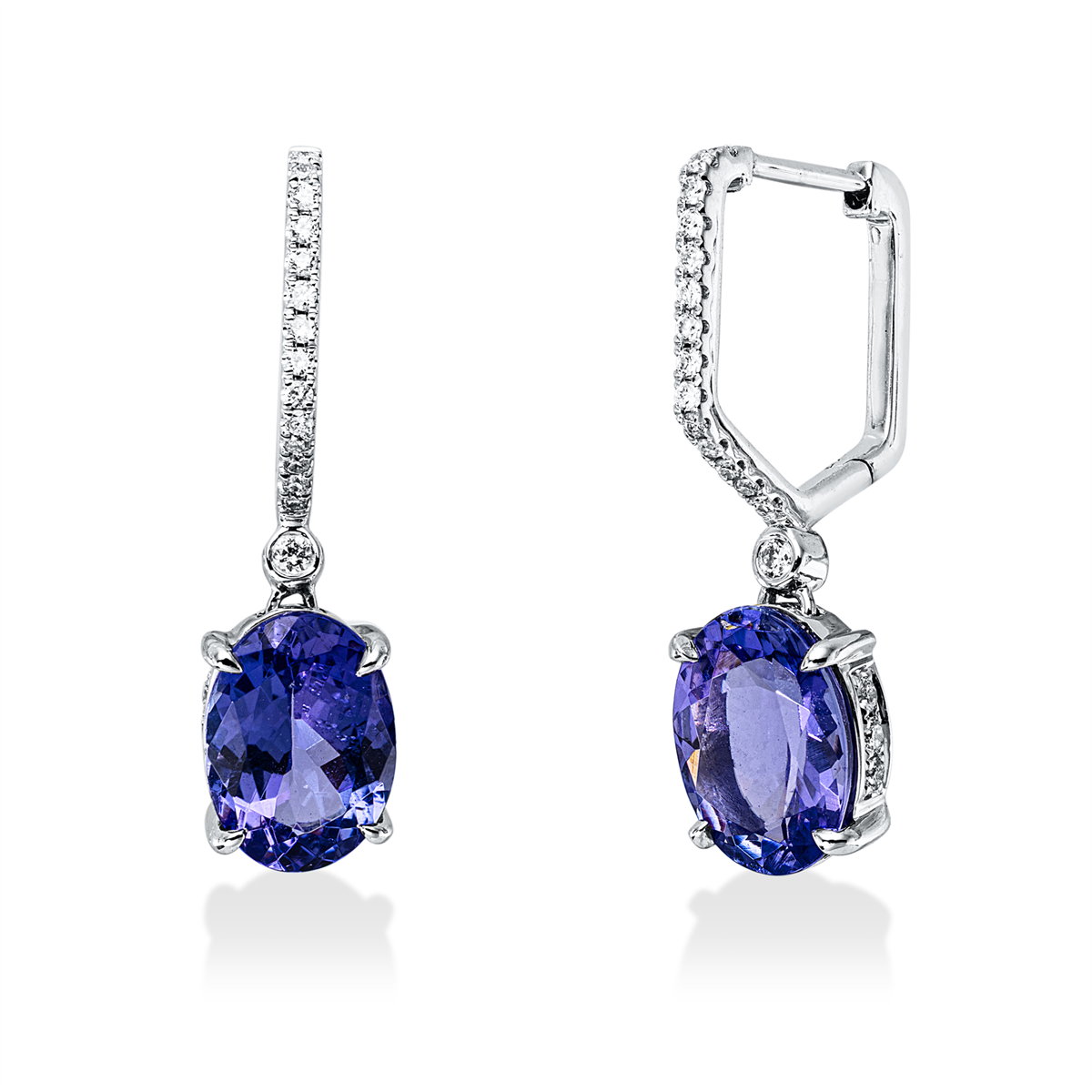 diamond full cut tanzanite colored stone classic earrings in white gold