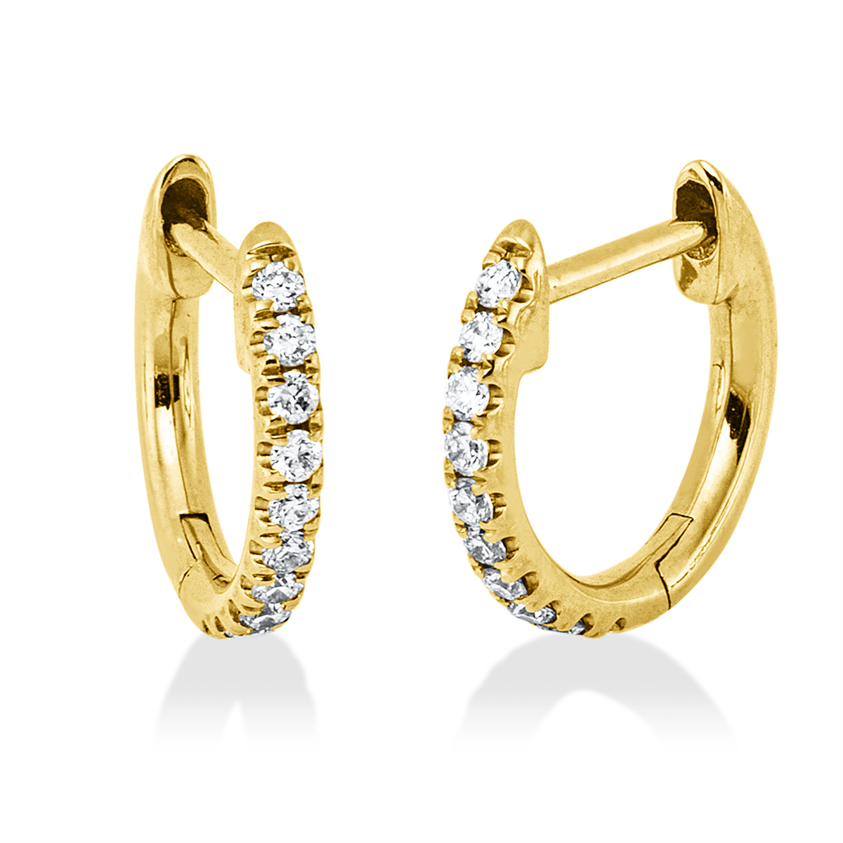 diamond full cut  modern woman hoops & huggies in yellow gold