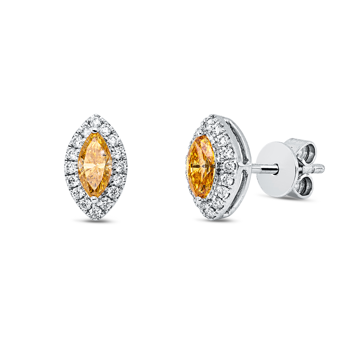 diamond full cut  fancy colored diamond studs in white gold