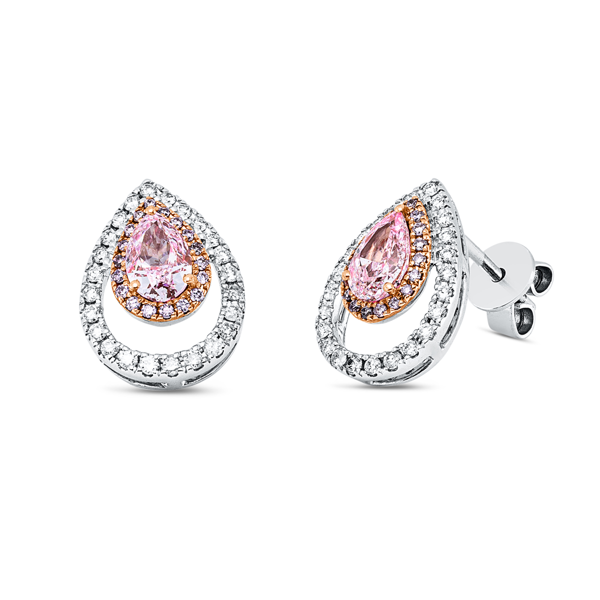 diamond full cut  fancy colored diamond studs in whitegold / rosegold
