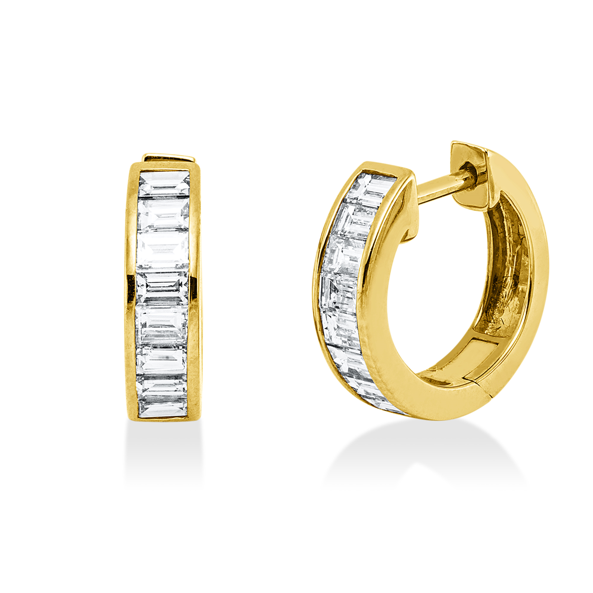 baguette  baguette hoops & huggies in yellow gold