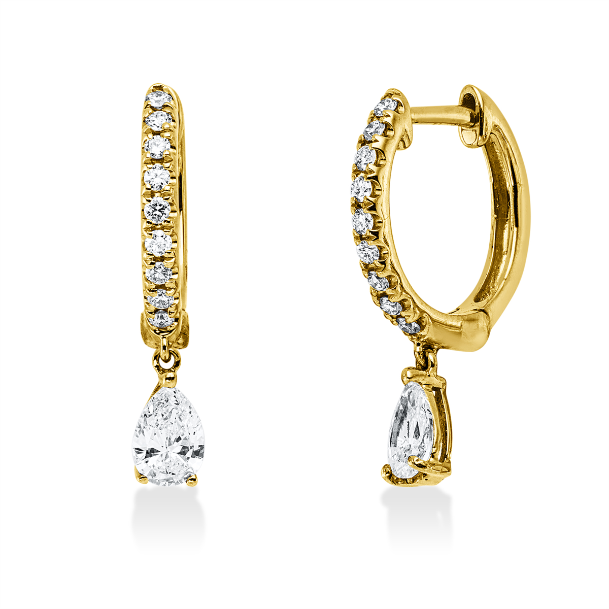diamond full cut  modern woman hoops & huggies in yellow gold