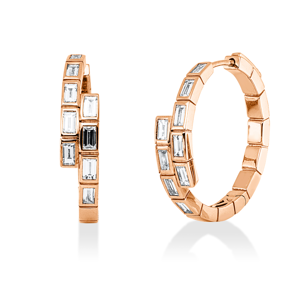 baguette  baguette hoops & huggies in red gold