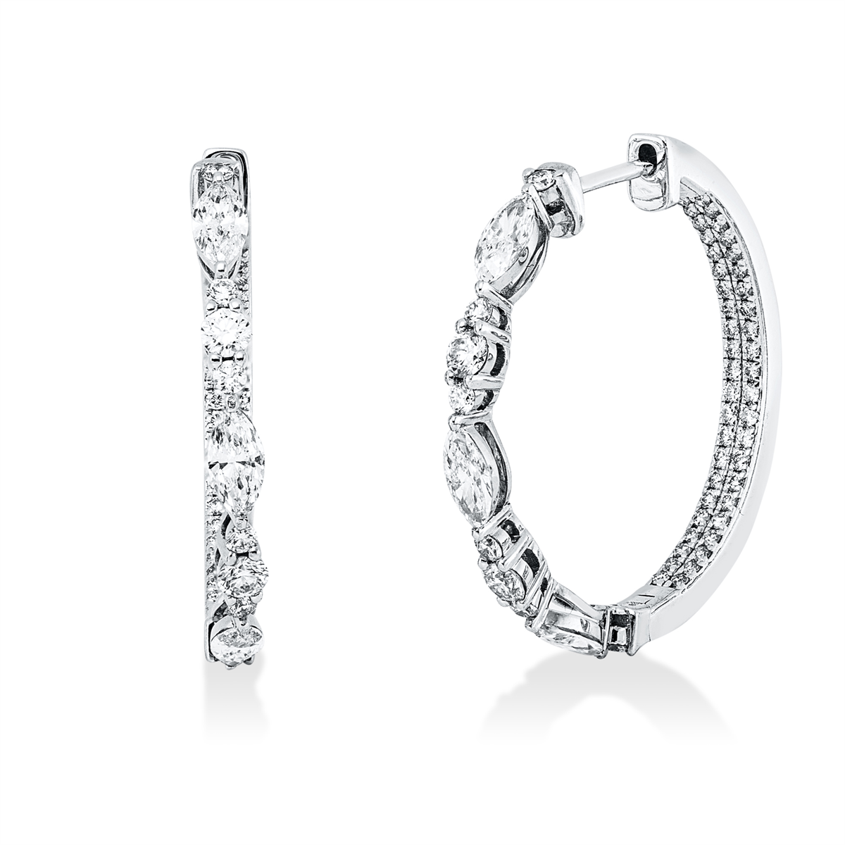 diamond full cut  modern woman hoops & huggies in white gold