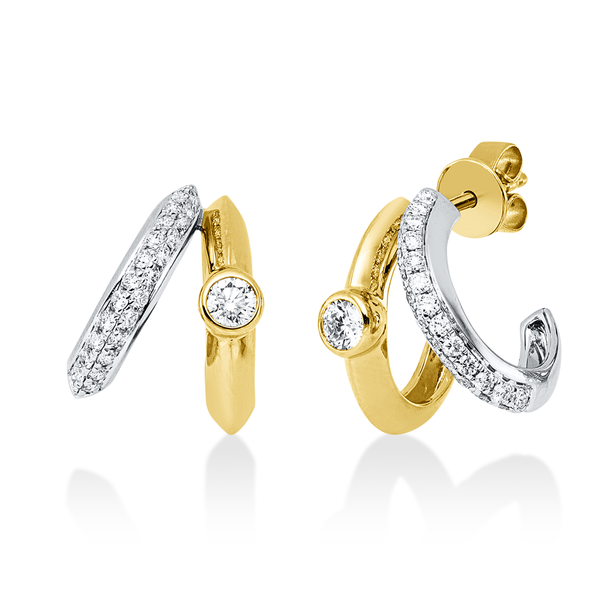 diamond full cut  modern woman earrings in yellow gold / white gold