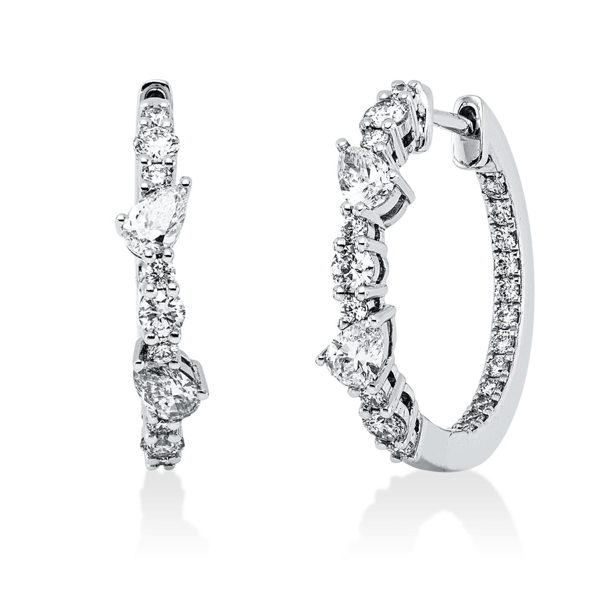 diamond full cut  modern woman hoops & huggies in white gold