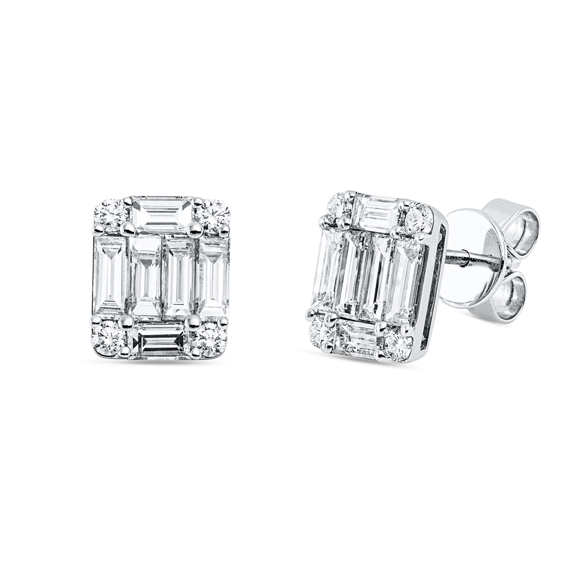 baguette  exclusive studs in white gold